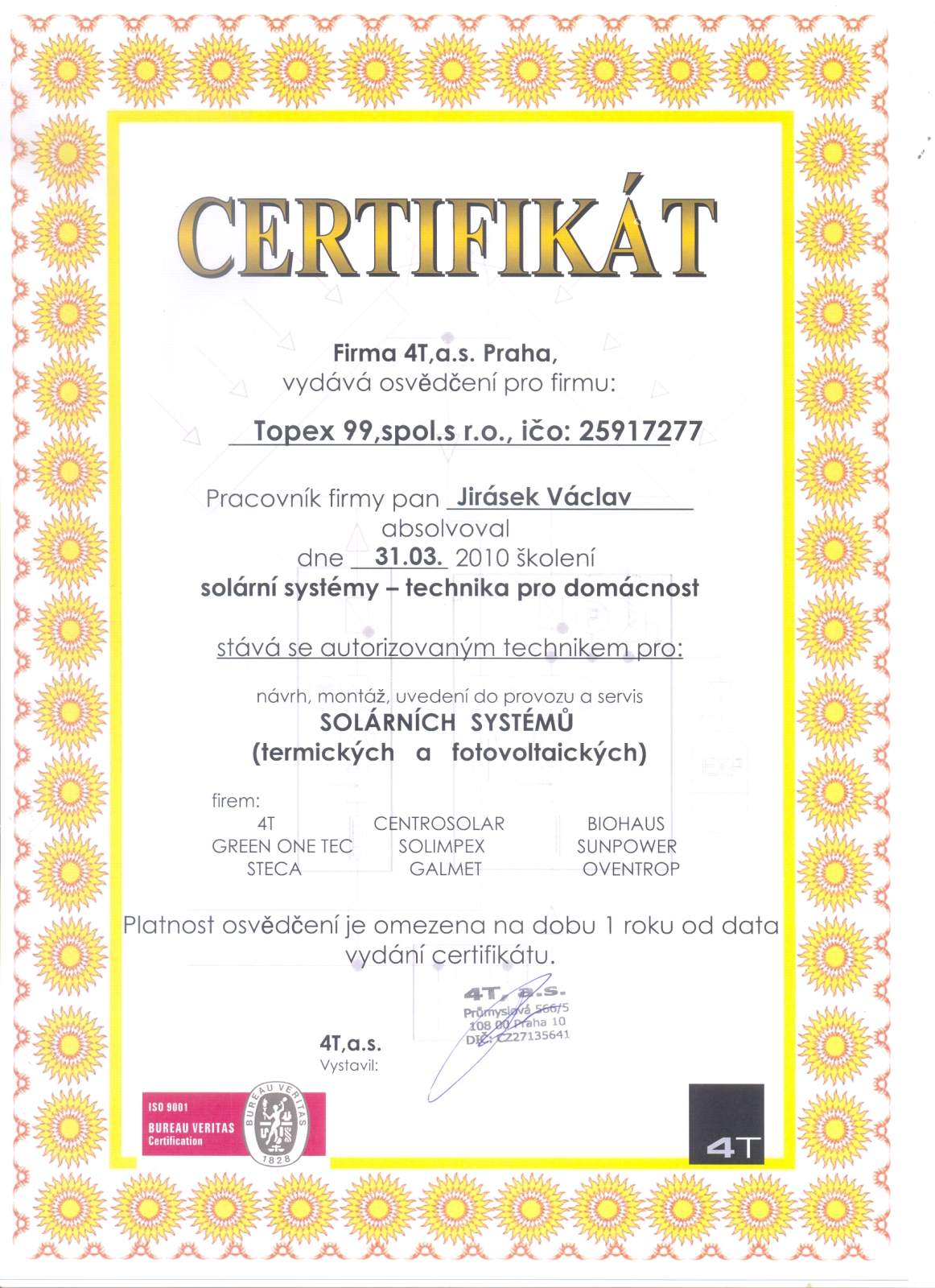 Certifikát - 4T